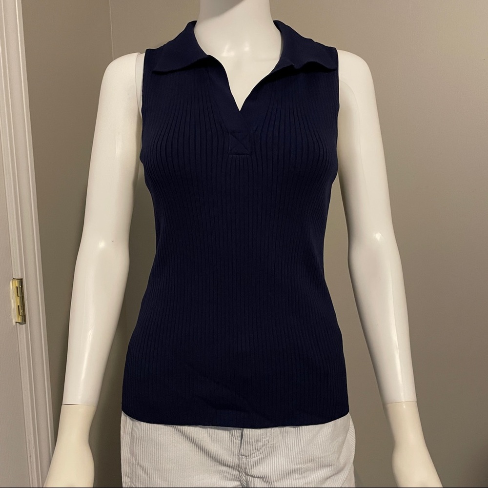New York & Company Blue Ribbed Polo